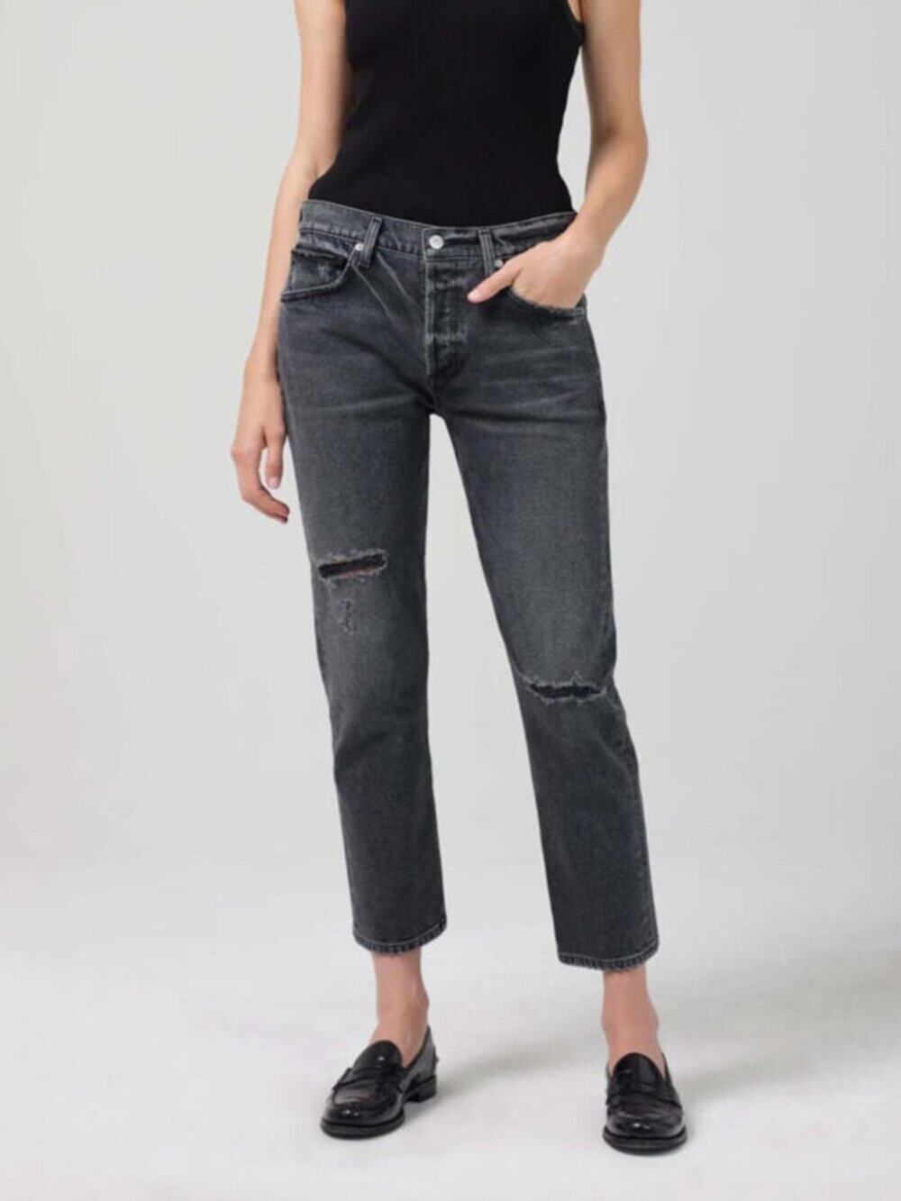 Citizens of Humanity Emerson Relaxed Slim Boyfriend Jeans in Black Pepper Wash